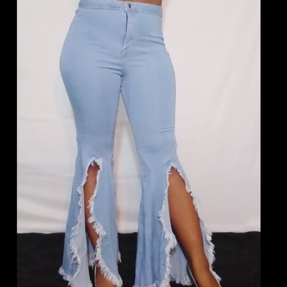 LIGHT WASHED BELL BOTTOM PANTS SIZE LARGE - Picture 2 of 4